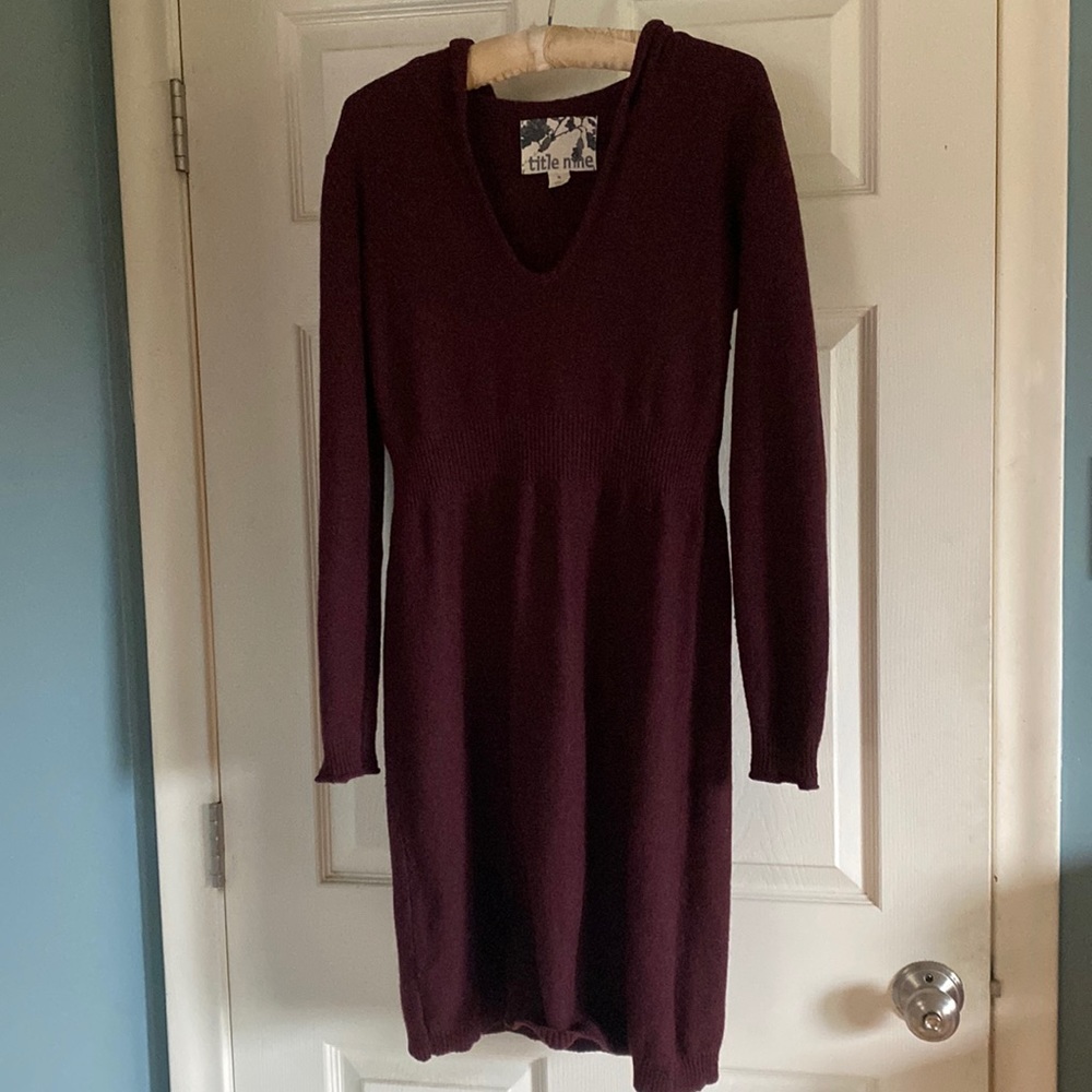 Title Nine V-Neck Hooded Sweater Dress